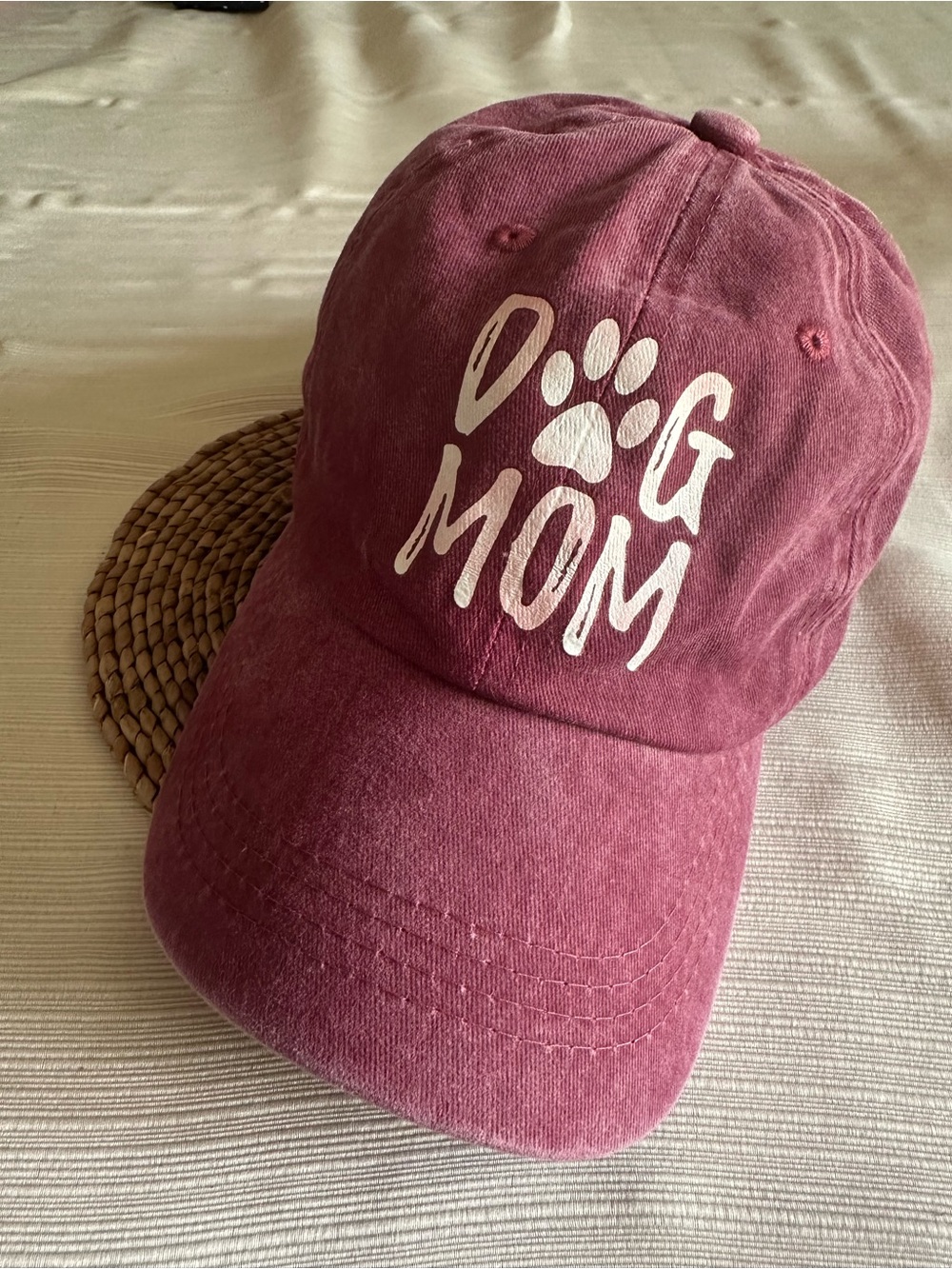Dog Mom Washed Burgundy Cotton Baseball Cap
